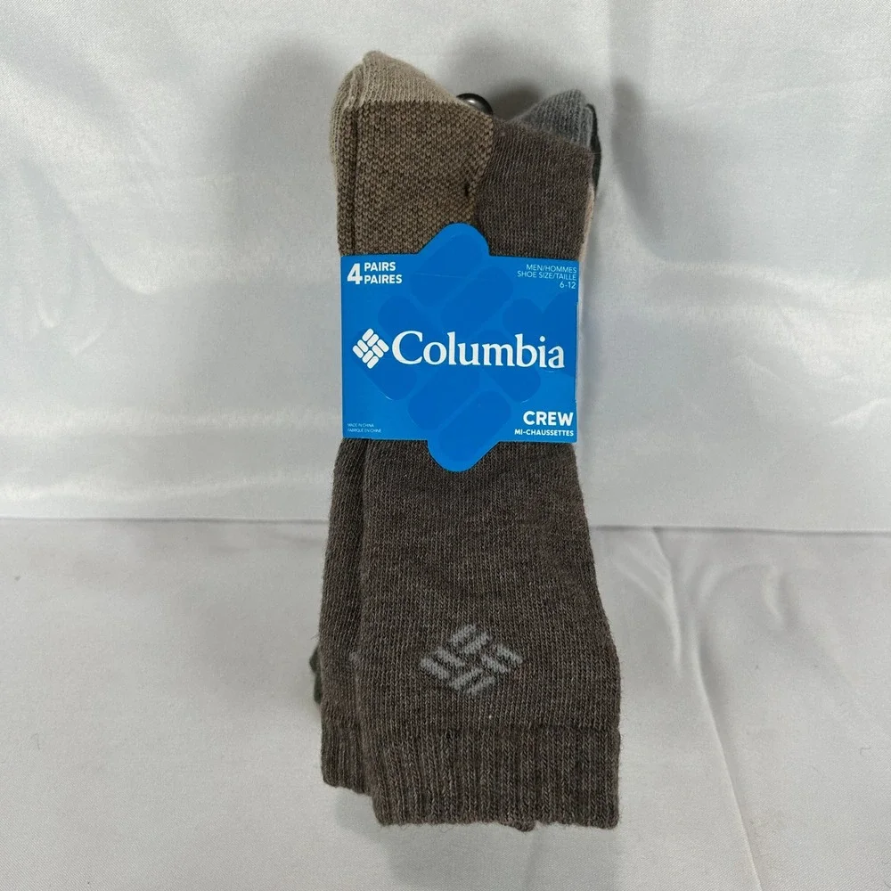 Columbia Mens 4 Pack Wool Blend Crew Socks Green Brown Tan Grey RCS847MMEAS44PR